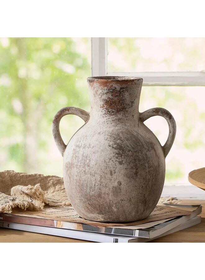 يُسلِّم مزهرية خزفية، مزهرية زهور ريفية من السيراميك بمقبضين، مزهرية من الطين الأبيض المغسول، مصنوعة من الفخار المزخرف، مناسبة لديكور المنزل وطاولة غرفة المعيشة ورفوف الديكور - Image 2