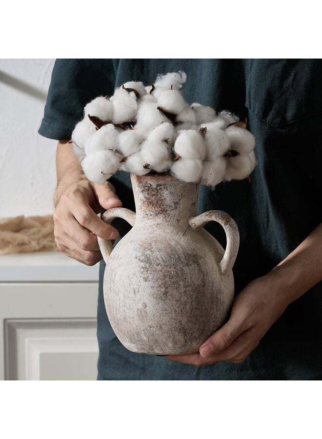 يُسلِّم مزهرية خزفية، مزهرية زهور ريفية من السيراميك بمقبضين، مزهرية من الطين الأبيض المغسول، مصنوعة من الفخار المزخرف، مناسبة لديكور المنزل وطاولة غرفة المعيشة ورفوف الديكور - Image 3
