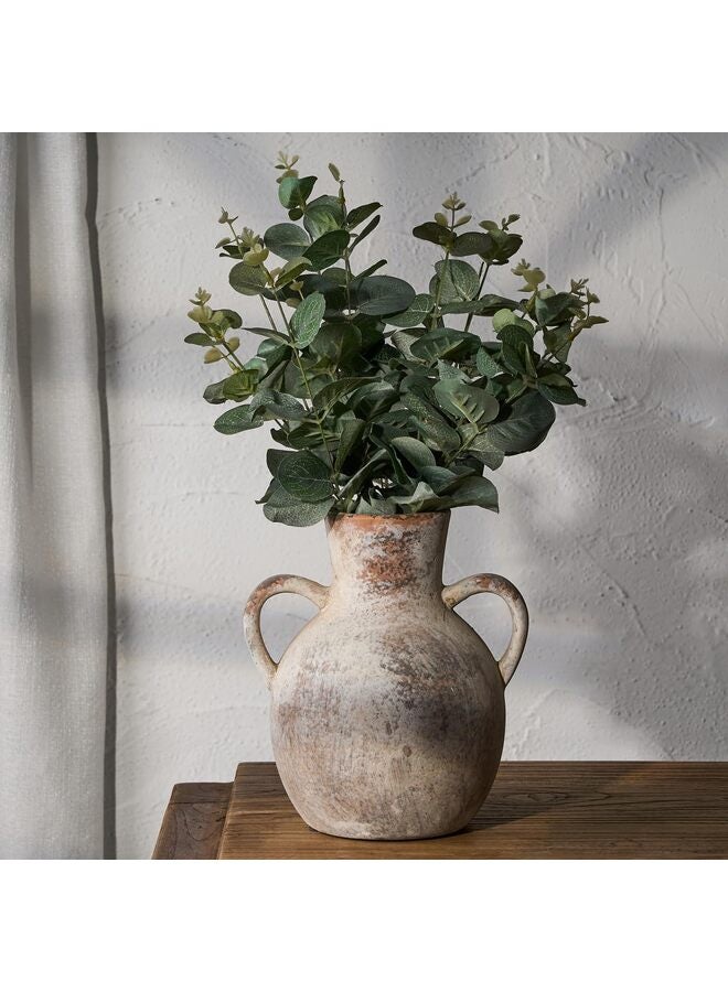 يُسلِّم مزهرية خزفية، مزهرية زهور ريفية من السيراميك بمقبضين، مزهرية من الطين الأبيض المغسول، مصنوعة من الفخار المزخرف، مناسبة لديكور المنزل وطاولة غرفة المعيشة ورفوف الديكور - Image 1