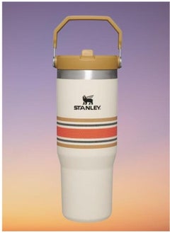 IceFlow 30oz Stainless Steel Tumbler with Leak-Resistant Flip Straw - Vacuum Insulated Water Bottle for Home, Office, or Car, Keeps Drinks Cold for 12 Hours or Iced for 2 Days, Reusable Cup, Cream Mesh Color – Durable, Stylish, Spill-Free Hydration Solution