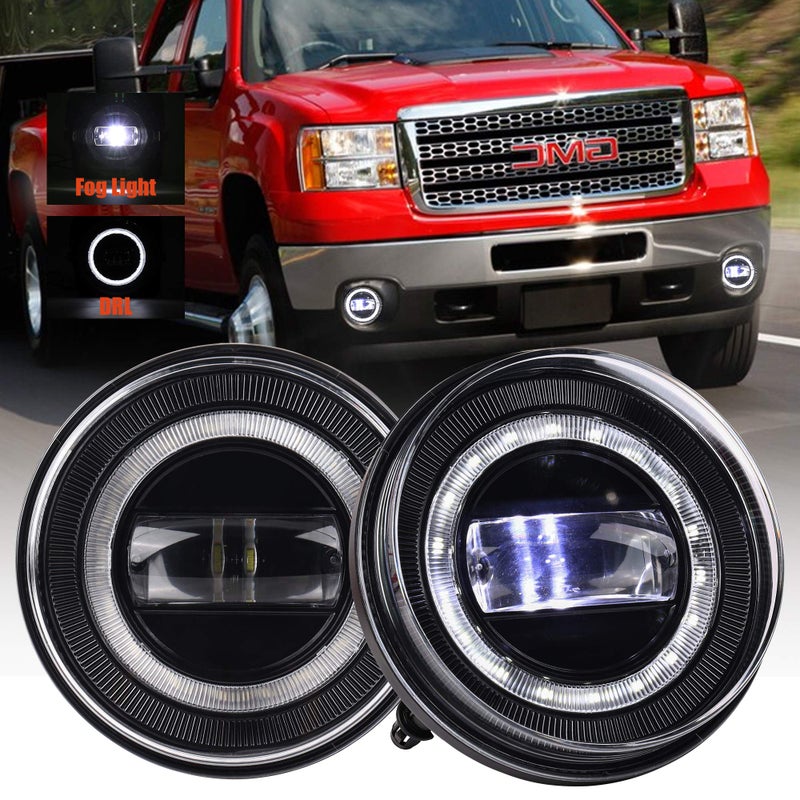DRFG LED Fog Light with DRL Compatible with 20072013 GMC Sierra 150020072014 GMC Sierra 2500HD 20072014 GMC Sierra 3500HD Fog Lamps Assembly Bumper Driving Fog lamp Kit