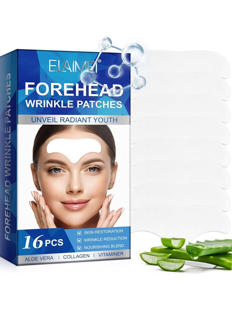 Elaimei 16 Pcs Forehead Wrinkle Patches Forehead Wrinkle Patch with Aloe Vera Collagen Hyaluronic Acid & Vitamin E Smooth Fine Lines & Wrinkles Anti-Wrinkle Forehead Wrinkles Treatment Patch  - Image 1