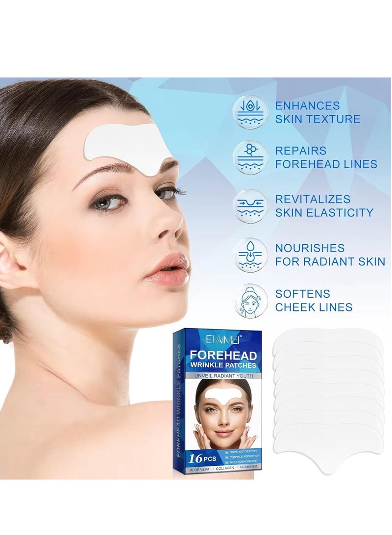Elaimei 16 Pcs Forehead Wrinkle Patches Forehead Wrinkle Patch with Aloe Vera Collagen Hyaluronic Acid & Vitamin E Smooth Fine Lines & Wrinkles Anti-Wrinkle Forehead Wrinkles Treatment Patch  - Image 4