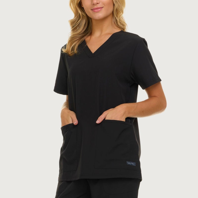 Nautica Womens Scrubs Tops, V-Neck Breathable Scrub Tops Women, 3 Pocket Stretch Fabric Scrubs for Women, Medical Scrub Shirt Black - Image 5