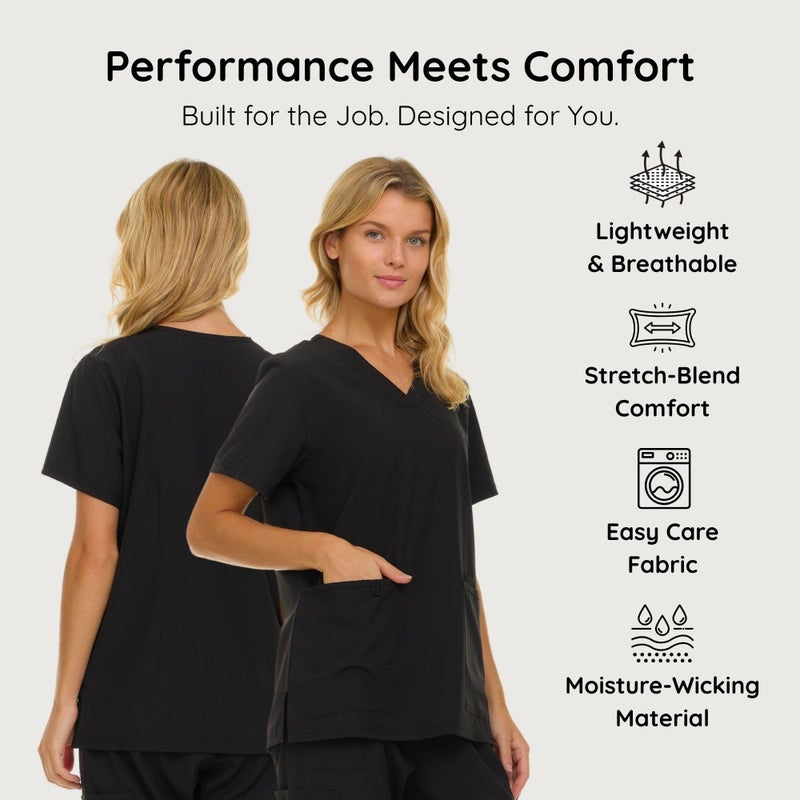 Nautica Womens Scrubs Tops, V-Neck Breathable Scrub Tops Women, 3 Pocket Stretch Fabric Scrubs for Women, Medical Scrub Shirt Black - Image 3