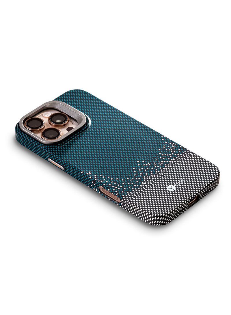 YNOT MagSafe Carbon Fiber Kevlar Protective Case with Camera Holder for iPhone 15 Pro - Green dotted with white - Image 5