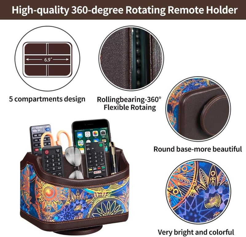 PUSU 360°Rotatable Remote Control Holder, PU Leather TV Remote Holder Caddy for Table, Bright and Colorful Art Supply Organizer Pen Holder, Multi-Functional Desk Organizer Living Room Office Decor - Image 3