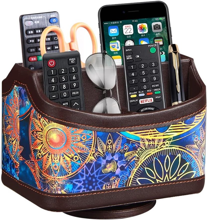 PUSU 360°Rotatable Remote Control Holder, PU Leather TV Remote Holder Caddy for Table, Bright and Colorful Art Supply Organizer Pen Holder, Multi-Functional Desk Organizer Living Room Office Decor - Image 1
