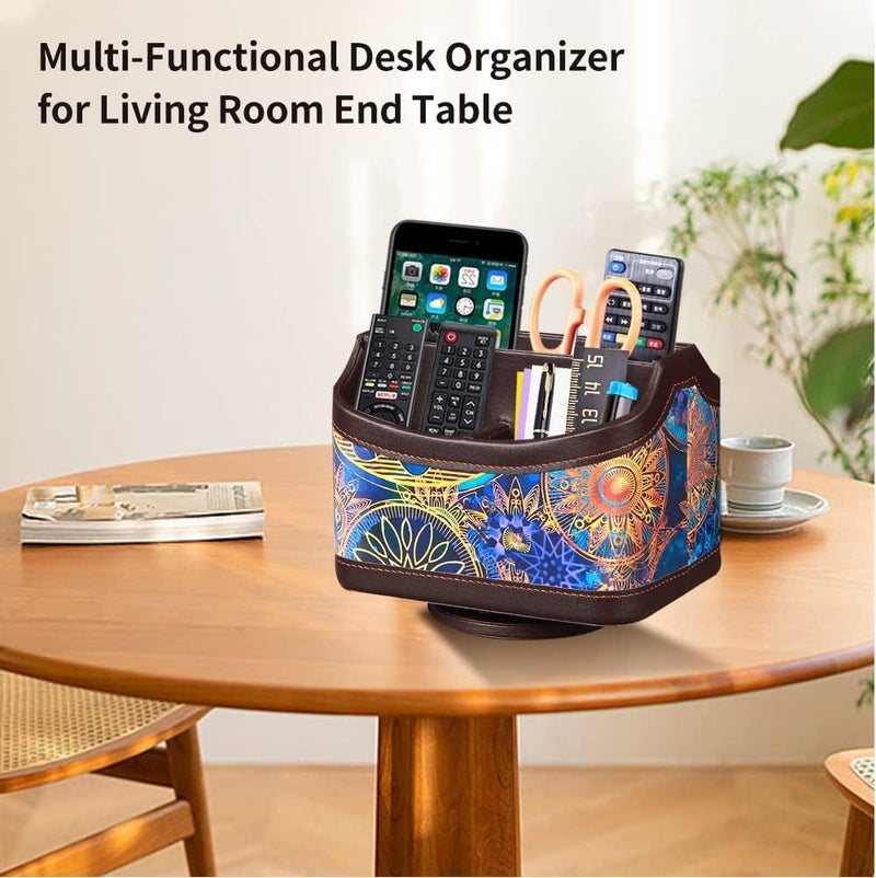 PUSU 360°Rotatable Remote Control Holder, PU Leather TV Remote Holder Caddy for Table, Bright and Colorful Art Supply Organizer Pen Holder, Multi-Functional Desk Organizer Living Room Office Decor - Image 4