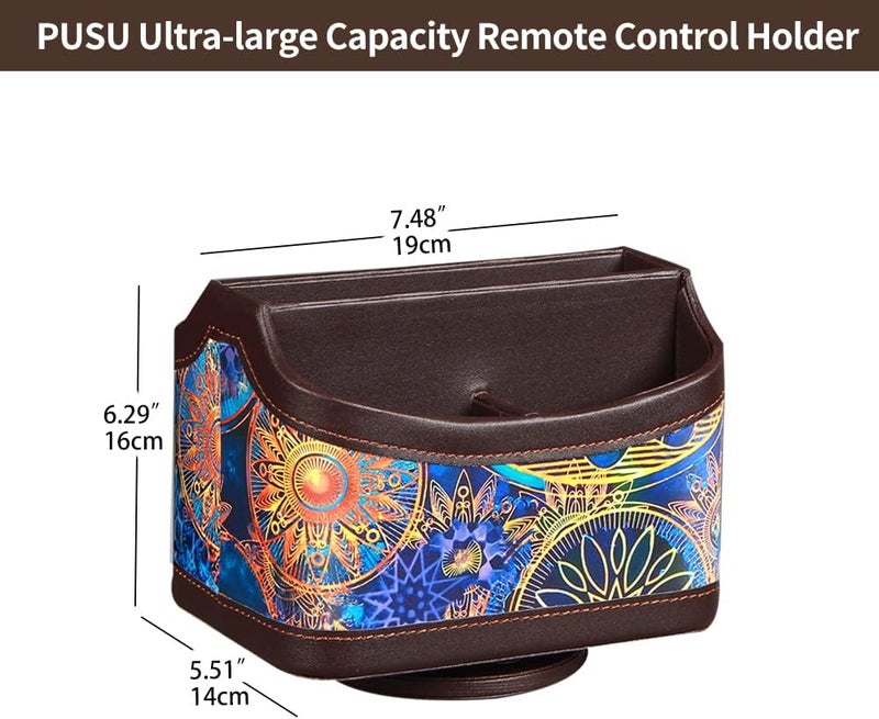 PUSU 360°Rotatable Remote Control Holder, PU Leather TV Remote Holder Caddy for Table, Bright and Colorful Art Supply Organizer Pen Holder, Multi-Functional Desk Organizer Living Room Office Decor - Image 2