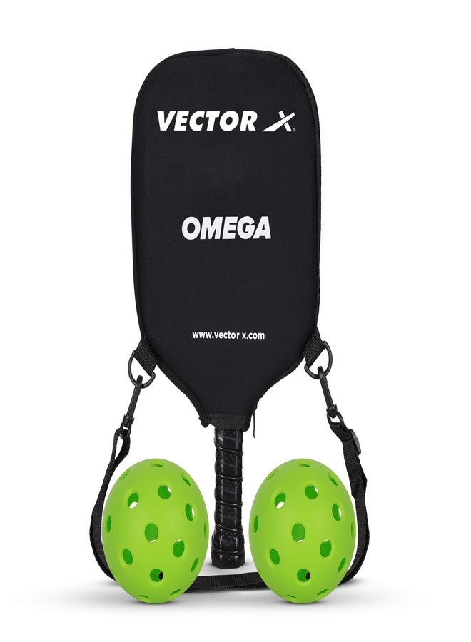 فيكتور أكس مجموعة مضرب كرة بيكل بول Vector X Omega، مضرب ذو قلب من البولي بروبيلين على شكل قرص العسل مع مقبض ممتاز وحافة منخفضة، متين وخفيف الوزن (مضرب واحد + كرتان بيكل بول + حقيبة حمل) - Image 1