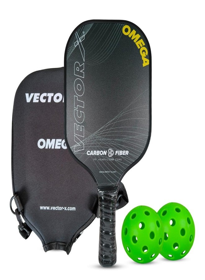 فيكتور أكس مجموعة مضرب كرة بيكل بول Vector X Omega، مضرب ذو قلب من البولي بروبيلين على شكل قرص العسل مع مقبض ممتاز وحافة منخفضة، متين وخفيف الوزن (مضرب واحد + كرتان بيكل بول + حقيبة حمل) - Image 2