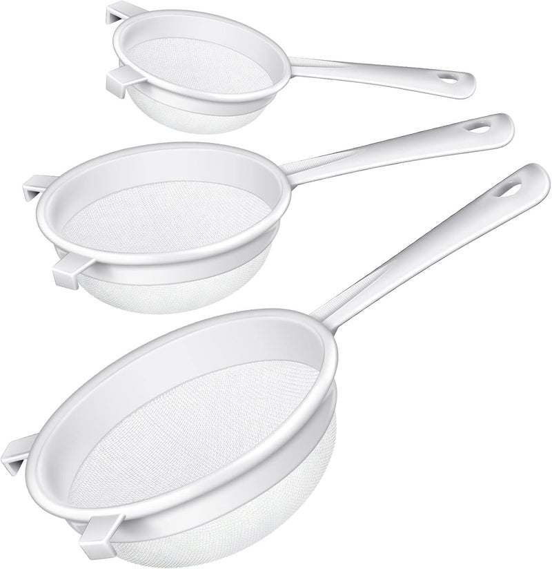 Skyley 3 Pcs Plastic Nylon Mesh Strainer Colander with Handle Double Ear Fine Food Mesh Strainer Flour Sifter for Baking Kitchen Colander Sifter Kefir Tea Juice Pasta(3 Inch, 4 Inch, 5.5 Inch) - Image 1