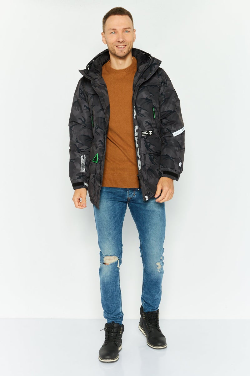 Aape By A Bathing Ape Men Hooded Camouflage Puffer Jacket, Grey  - Image 2