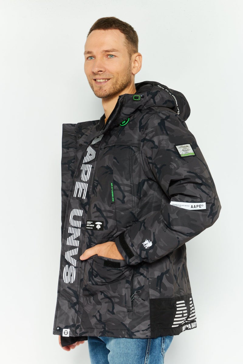 Aape By A Bathing Ape Men Hooded Camouflage Puffer Jacket, Grey  - Image 3