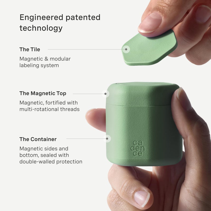 Cadence Travel Containers - Body Care Capsule Set - Magnetic Containers with Lids,Carry On Travel Essentials for Women/Men - 3 Flex Mediums (1.32oz) - Body Wash, Lotion & Sun Icon Labels - Evergreen - Image 4