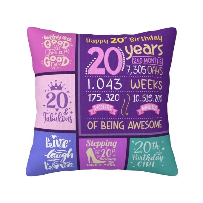 20TH BIRTHDAY DECORATIONS FOR WOMEN HAPPY 20 BIRTHDAY DECORATIONS FOR HER 20TH BIRTHDAY GIFTS FOR WOMEN GIFT FOR 20 YEAR OLD FEMALE THROW PILLOW COVERS 18 X 18 INCH