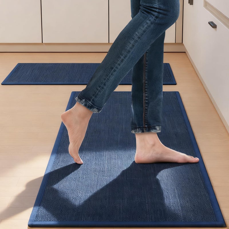 SUMLANS Kitchen Mat Set of 2 PCS, Cushioned Non Slip Rugs for Kitchen Floor, Absorbent Runner Comfort Standing Mats Washable for Kitchen, Office, Home (Dark Blue, 17.3"x47"+17.3"x30") - Image 3