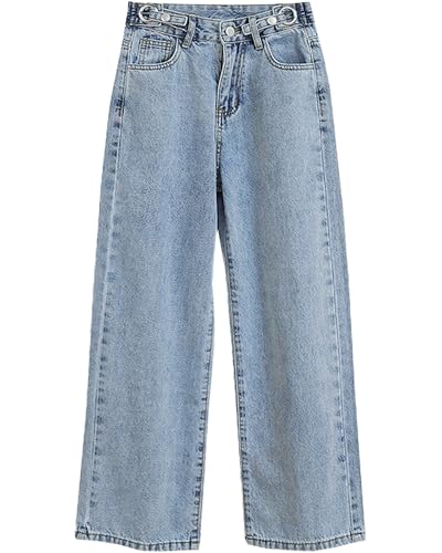 SANGTREE Baggy Jeans for Girls Wide Leg Jeans Elastic Waist Denim Pants Kids Clothes A-Blue 13-14 Years = Tag 170 - Image 2