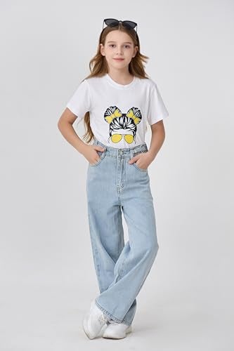 SANGTREE Baggy Jeans for Girls Wide Leg Jeans Elastic Waist Denim Pants Kids Clothes A-Blue 13-14 Years = Tag 170 - Image 3