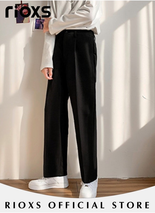 RIOXS Men's Straight Loose Suit Pants,Casual High Waisted Button Pants,Regular Fit Pants,Work Uniform Trousers,Youth Style Pants For Men With Pockets,For Office/Daily Casual/Gathering/Meeting/Business  - Image 4