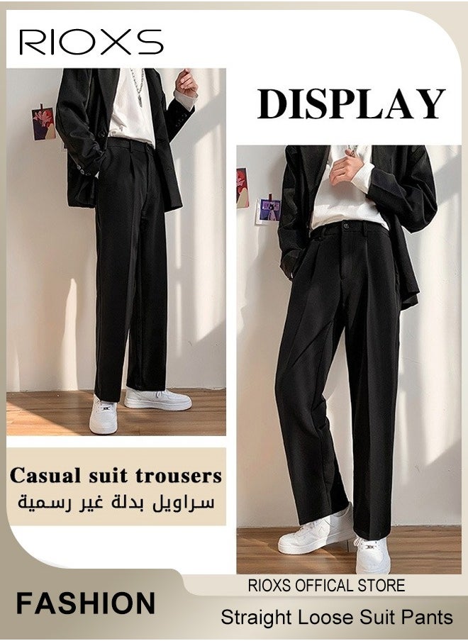 RIOXS Men's Straight Loose Suit Pants,Casual High Waisted Button Pants,Regular Fit Pants,Work Uniform Trousers,Youth Style Pants For Men With Pockets,For Office/Daily Casual/Gathering/Meeting/Business  - Image 2