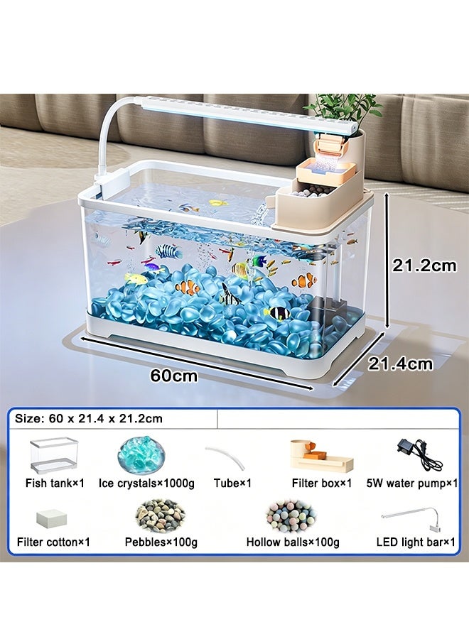 High Transparent Fish Tank with 3-Color Plant Light, Built-in Silent Circulation Pump & Multi-layer Top Filtration System, Complete Fish Bowl Set for Home Desk Bedroom Decoration (KT-DY30) - Image 2
