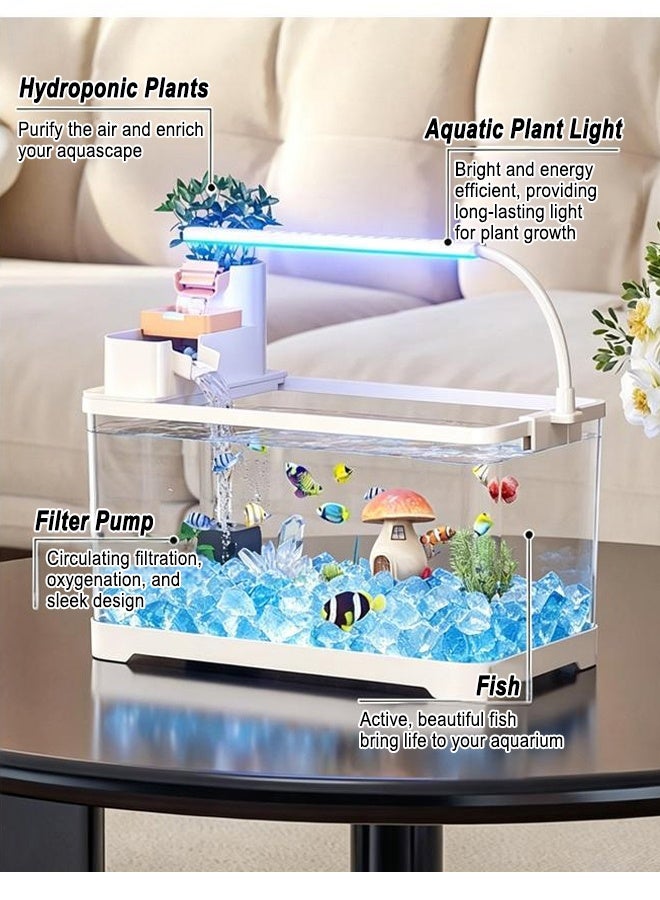 High Transparent Fish Tank with 3-Color Plant Light, Built-in Silent Circulation Pump & Multi-layer Top Filtration System, Complete Fish Bowl Set for Home Desk Bedroom Decoration (KT-DY30) - Image 3