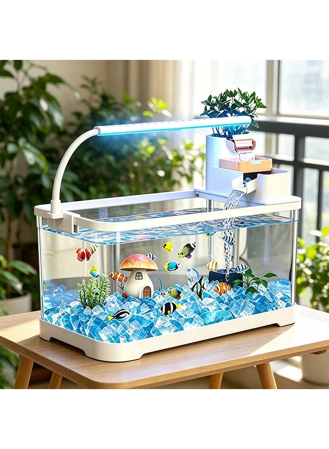 High Transparent Fish Tank with 3-Color Plant Light, Built-in Silent Circulation Pump & Multi-layer Top Filtration System, Complete Fish Bowl Set for Home Desk Bedroom Decoration (KT-DY30) - Image 1