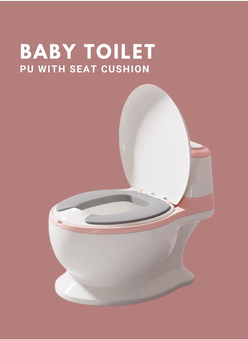 Moms Magic Baby Toilet PU with Seat Cushion – Artificial Potty with Flush Option, Tissue Holder, PVC/PU Cushions for Comfortable Potty Training – pink  - Image 3
