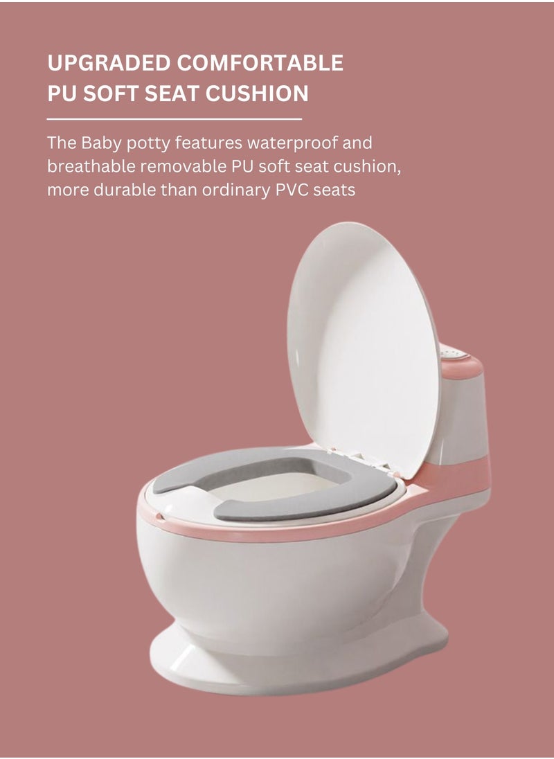 Moms Magic Baby Toilet PU with Seat Cushion – Artificial Potty with Flush Option, Tissue Holder, PVC/PU Cushions for Comfortable Potty Training – pink  - Image 4
