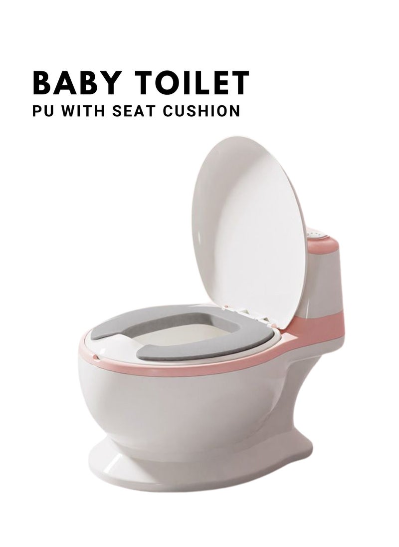 Moms Magic Baby Toilet PU with Seat Cushion – Artificial Potty with Flush Option, Tissue Holder, PVC/PU Cushions for Comfortable Potty Training – pink  - Image 2