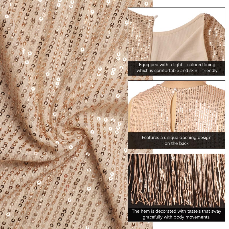 CROWN GUIDE Women's Glitter Sequin Tank Top Sleeveless Crewneck Sparkl Fringe Crop Top Party Shirt Concert Outfit Gold US 10/12 - Image 4