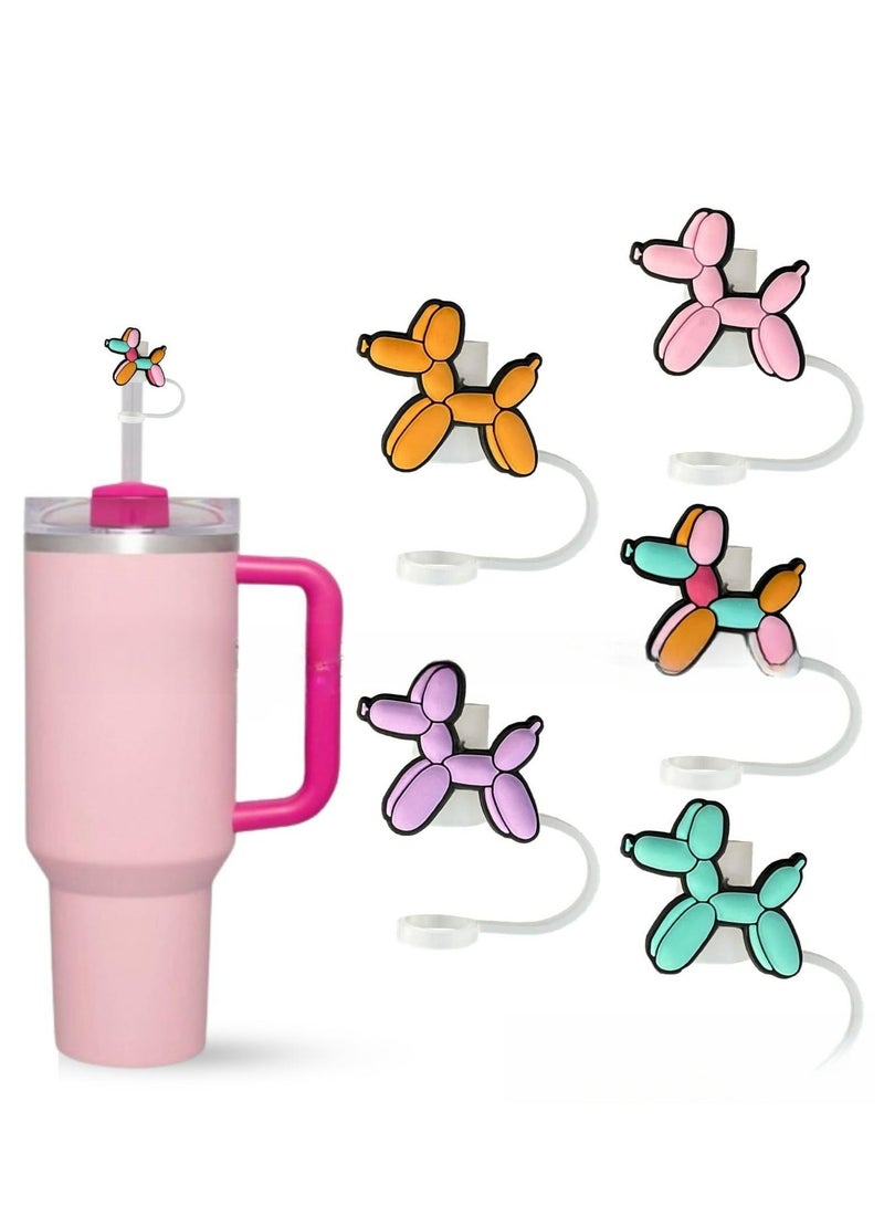 5 Pcs Straw Cover for Stanley Cup, Cute Balloon Dog Straw toppers Accessories Compatible with Stanley Cup 30&40 Oz Tumbler, 4in/10mm Dust-Proof Straw Tips Lids for Water Bottles - Image 1