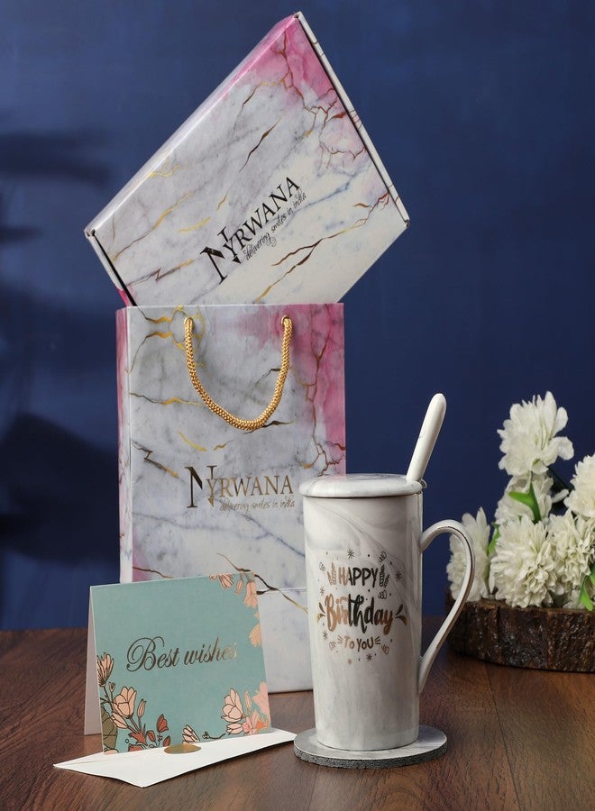 NYRWANA Coffee Mug, Gift for Woman, Birthday Present for Girlfriend, Mugs for Present, Present Items for Women, Holi Gifts, Cute Mugs with Spoon, Box & Bag (400ml-Grey) - Image 2
