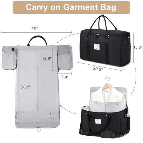 Scothen Convertible Travel Garment Bag,Carry On Garment Duffle Bag with Toiletry and Shoe bag,Garment Bags for Travel,2 in 1 Hanging Dress Suitcase Suit Travel Bags for Women with USB Charging Port - Image 2