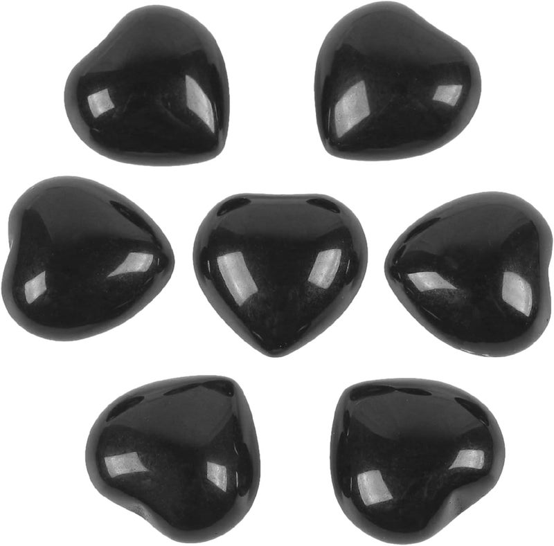 7 Pcs Natural Mini Black Obsidian Heart Love Healing Palm Crystal Energy Stone(0.6 Inch)