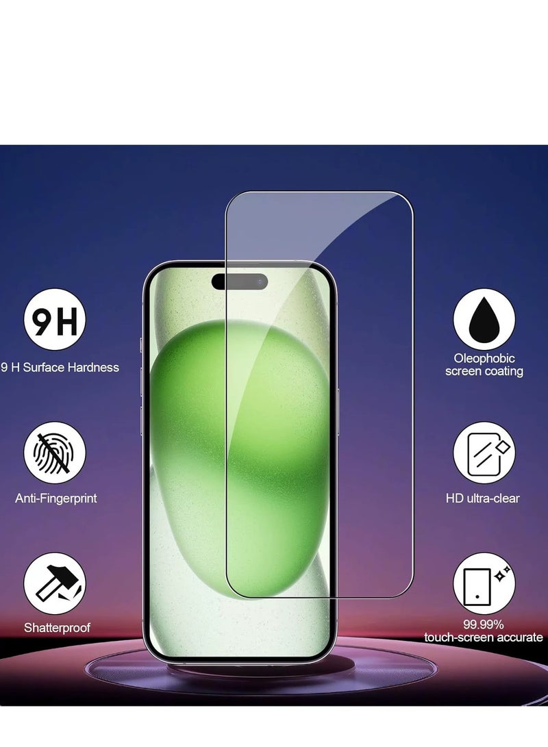 واقي شاشة زجاجي مقوى 9H لهاتف iPhone 15 Pro Max، عبوة من 3 قطع، شفاف للغاية، مقاوم للخدش، مضاد لبصمات الأصابع، مناسب للحافظات، يتضمن أدوات التثبيت - Image 5