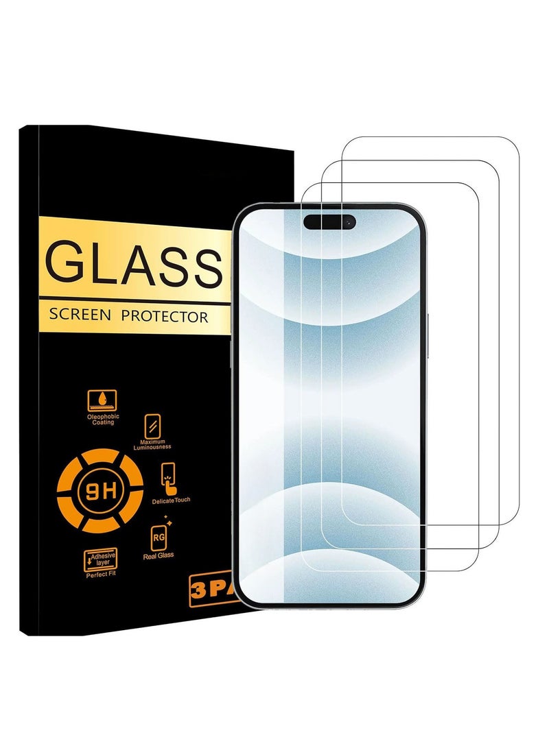 واقي شاشة زجاجي مقوى 9H لهاتف iPhone 15 Pro Max، عبوة من 3 قطع، شفاف للغاية، مقاوم للخدش، مضاد لبصمات الأصابع، مناسب للحافظات، يتضمن أدوات التثبيت - Image 1