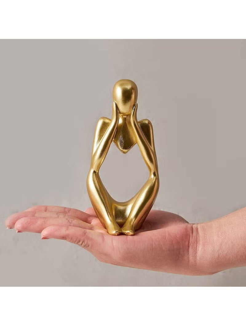XiuWoo Set of 3 Abstract Sculpture Thinker Statue Resin Statues for Home Decor Modern Office Desktop Shelf Bookshelf, Gold - Image 2