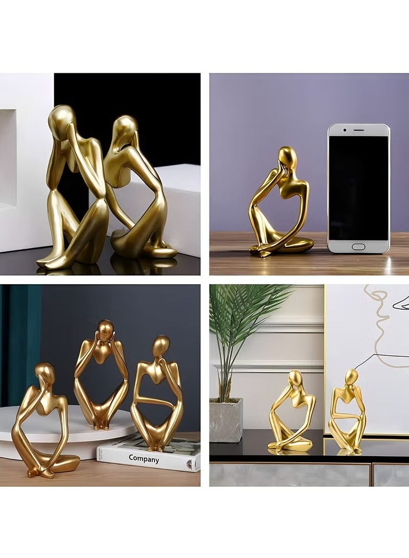 XiuWoo Set of 3 Abstract Sculpture Thinker Statue Resin Statues for Home Decor Modern Office Desktop Shelf Bookshelf, Gold - Image 3
