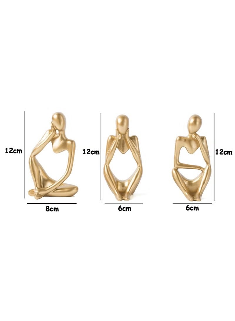 XiuWoo Set of 3 Abstract Sculpture Thinker Statue Resin Statues for Home Decor Modern Office Desktop Shelf Bookshelf, Gold - Image 5