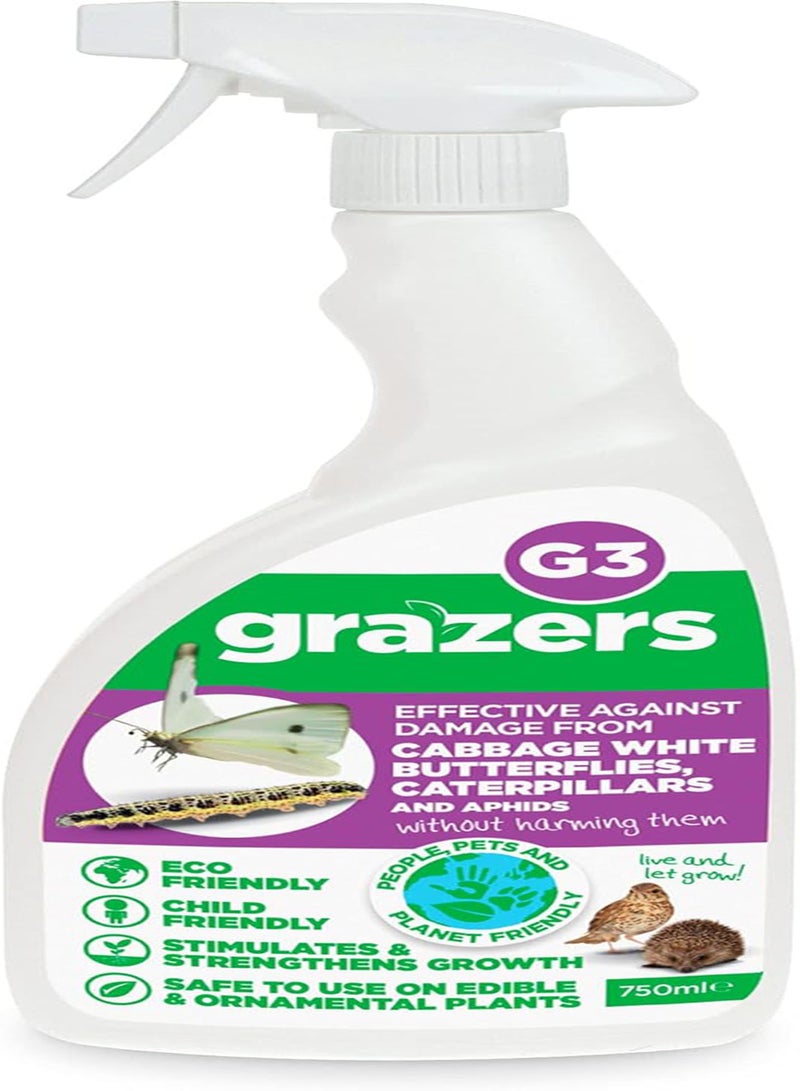 GGOOT seeds Grazers G3 Caterpillar Deterrent, Ready To Use, Eco Friendly, Pet Safe, Child Safe, Does Not Harm Wildlife, Ideal for Ornamental & Edible Plants, 1 x 750ml Spray Bottle