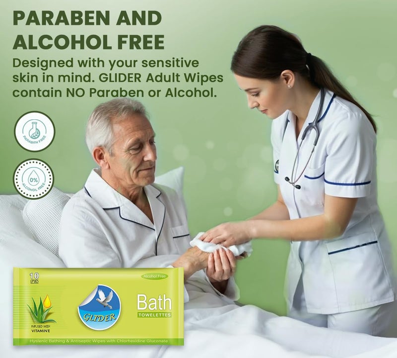 Glider Bed Bath Wipes, Enriched with Aloe Vera and Vitamin E, 40 Wipes (Pack of 4 (40 Wipes) - Image 2