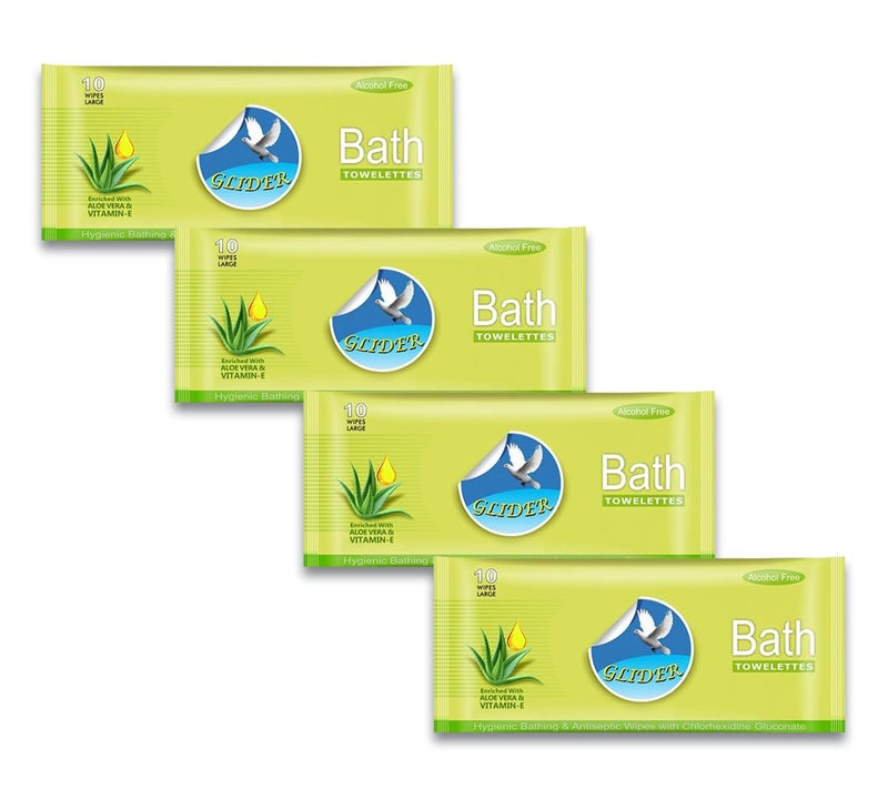 Glider Bed Bath Wipes, Enriched with Aloe Vera and Vitamin E, 40 Wipes (Pack of 4 (40 Wipes) - Image 1