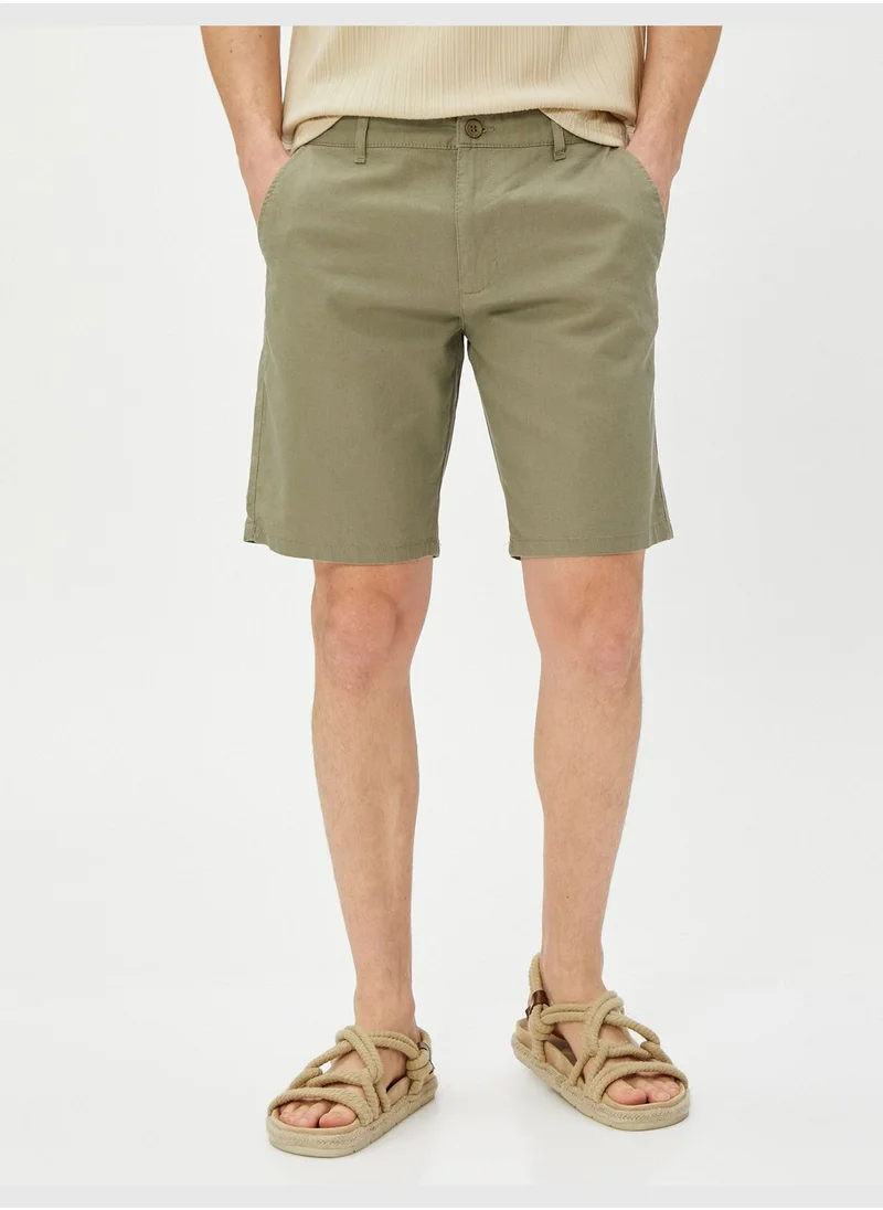 KOTON Linen Blend Bermuda Shorts Buttoned Pocket Detailed