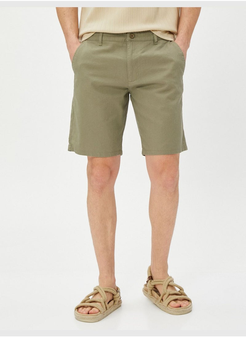 KOTON - Linen Blend Bermuda Shorts Buttoned Pocket Detailed - Image 1