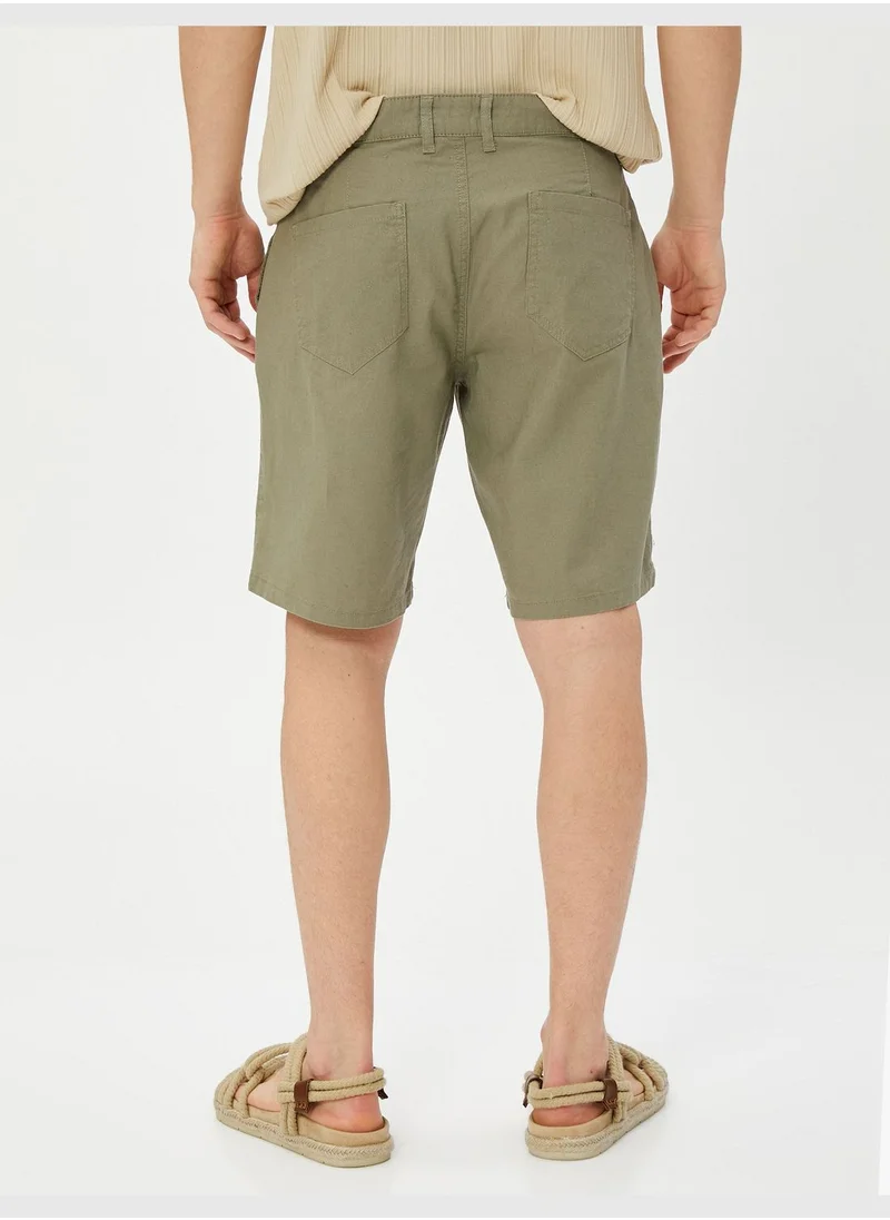 KOTON Linen Blend Bermuda Shorts Buttoned Pocket Detailed