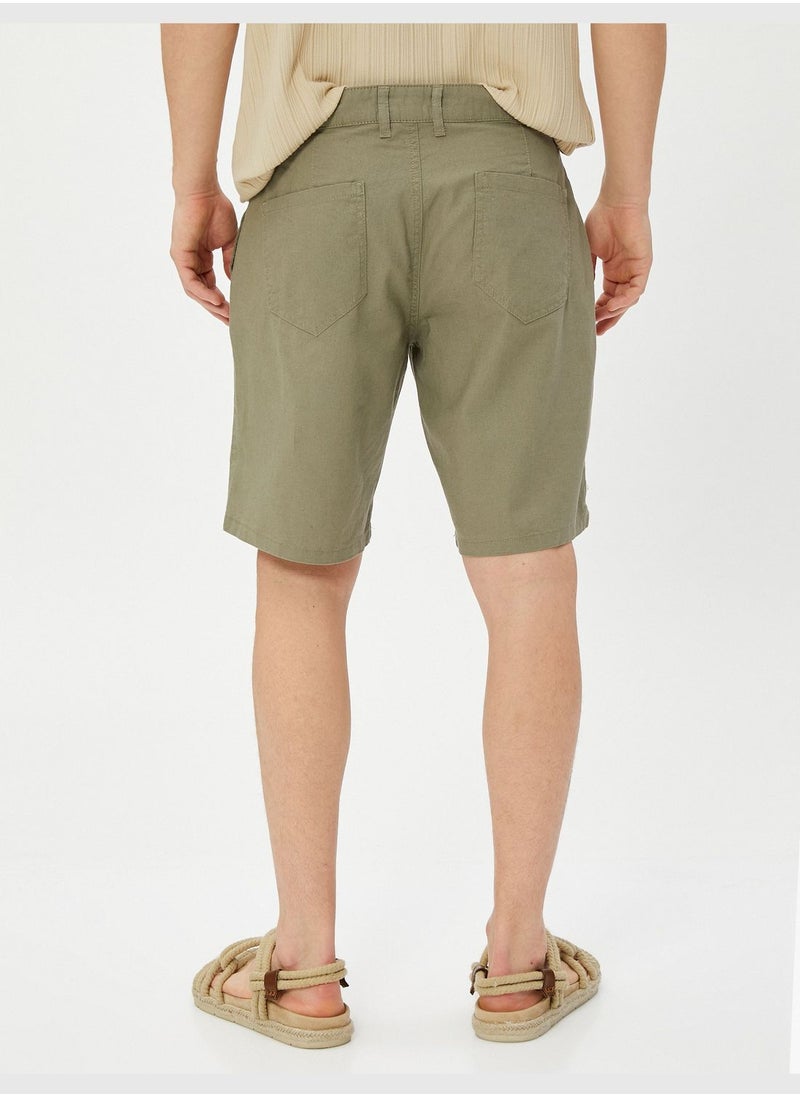 KOTON - Linen Blend Bermuda Shorts Buttoned Pocket Detailed - Image 1