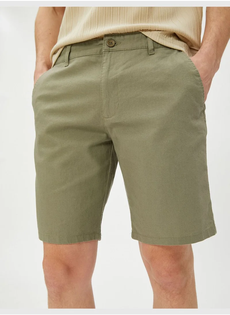 KOTON Linen Blend Bermuda Shorts Buttoned Pocket Detailed